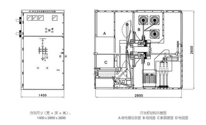 金屬封閉開關設備柜體尺寸圖